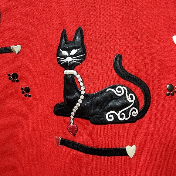 Vintage Y2K Jerzees collared cat applique sweatshirt woman's size large - Picture 5 of 9